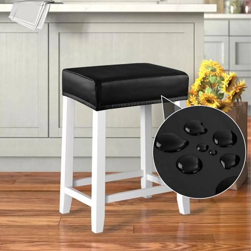 Image of YISUN Stool Covers Rectangle - 4 Pack Stretch Waterproof Saddle Seat Cover Counter Bar Stools Bar Chairs Covers Kitchen Island Chairs Cushion Protector (2, PU Leather-Black)