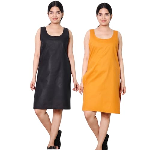 Image of KASANI Women's Camisole Cotton Long Knee-Length Sameej /Slip /Inner, Sleeveless, Pack of 2