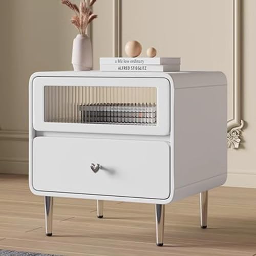 JFUNANQH Mesa Auxiliar con cajones de Vidrio Templado, mesita de Noche, Mesa de Centro para sofá, Mesa de teléfono, Comedor, Sala de Estar, Cocina, Dormitorio, sofá, Oficina, 50 * 40 * 50 C