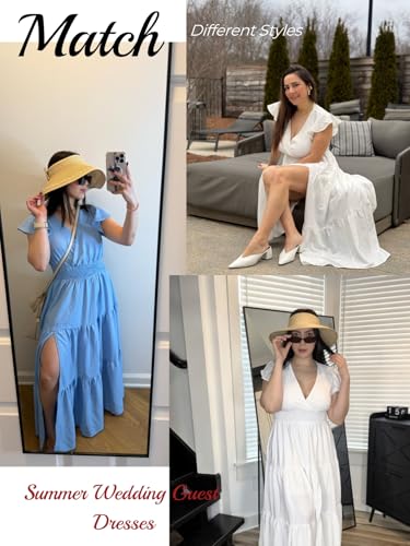 Summer Split Tiered Dress - A-Line Flowy Tiered Maxi Dress : 2025 Causal Wrap V Neck Beach Sundress3