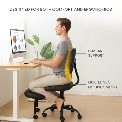 Cross Legged Office Chair Meditation ADHD Yoga Chair for Adults with Ergonomic Back Support Cushioned Seat and Leg Rest for Criss Cross Sitting Kneeling Fidgeting Height Adjustable 360° Swivel