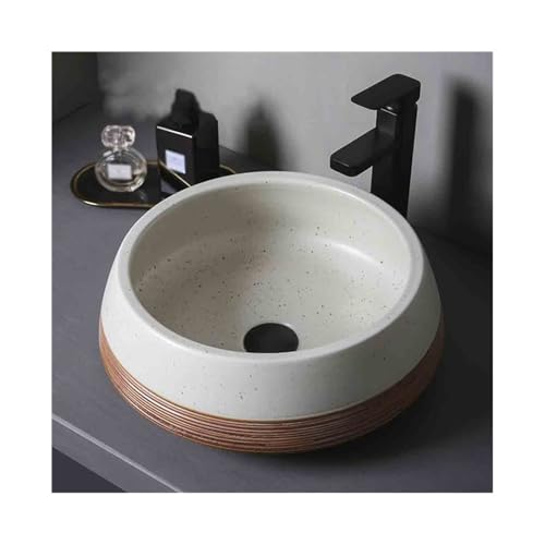 Lavabos de baño redondos de cerámica para balcón e interiores con accesorios 2