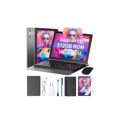 MOXIMX Tablet Android 14, Tableta de 10,1 Pulgadas, 16GB RAM 512GB ROM, CPU Octa Core, 1280X800 HD IPS, Cámara Dual, 8000mAh, Kit de tabletas 9 en 1 con Teclado, Funda Protectora, Mouse, lápiz óptico