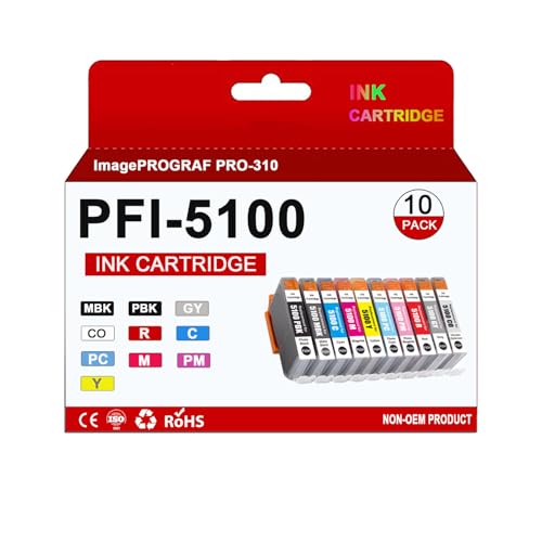 Image of PFI-5100 Ink Cartridge for PFI5100 Ink Tank Use for ImagePROGRAF PRO-310 Printers (10 Pack)
