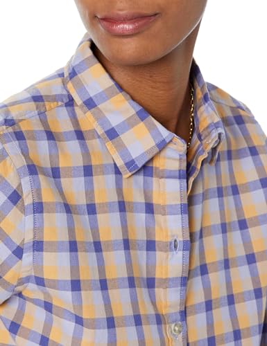 Image of Amazon Essentials Women's Regular-Fit Long-Sleeve Lightweight Plaid Flannel Shirt with Brushed Finish, Shirttail Hem