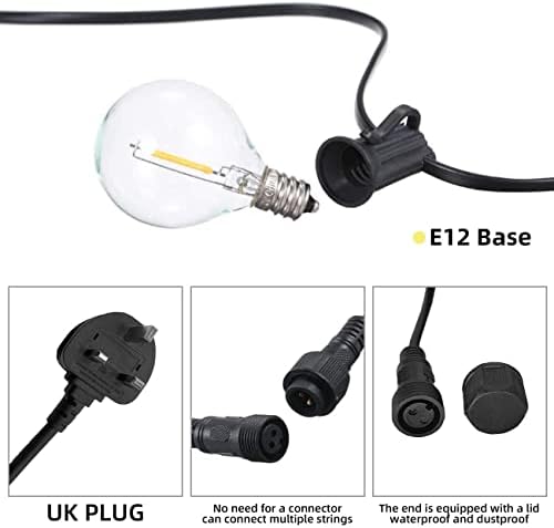 Epicflare LED String Lights Outdoor, Waterproof String Light Mains Powered, 25ft Garden Festoon Light Outdoor with 20 2700K Plastic Bulbs for Outside Decoration Pergola Veranda Patio Party Balcony
