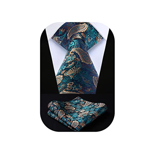 Image of HISDERN Ties for Men Paisley Tie and Pocket Square Woven Classic Floral Mens Ties Handkerchief Set Wedding Party Necktie