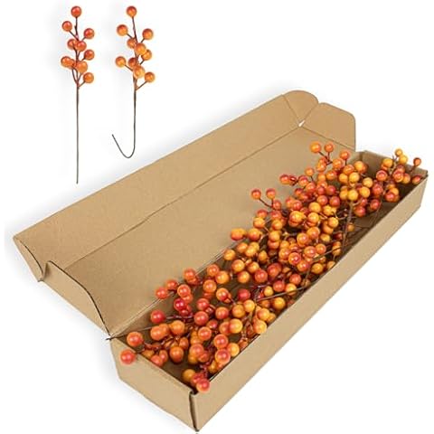 LLZLL Artificial Berry Stems 32 Pack Fall Floral Picks and Sprays 6.5 Inch Small Orange Berry Branches for Autumn Thanksgiving Christmas Tree DIY Decorations Cover