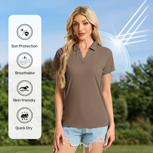 Image of Women's Polo Shirts Short Sleeve Quick Dry UPF 50+ Sun Protection Golf Tops | V Neck Collared Design, Business Casual Work, Tennis Pickleball Athletic