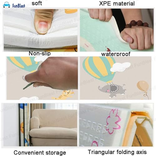 Image of FunBlast Waterproof Foldable Baby Floor Play Mat, Reversible XPE Foam Mat, Dual Size Printed Waterproof PlayMat, Floor PlayMat - Color & Print May Vary - (5.9x4.9 Feet with 1cm Thickness) (6S)