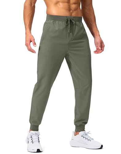 Pudolla Mens Joggers with Zipper Pockets Lightweight Sweatpants Workout Athletic Pants for Gym Running Golf Grey Sage S