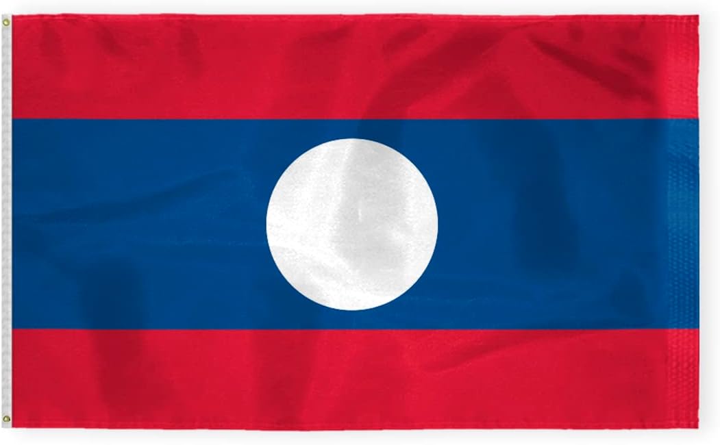 AGAS Laos Flag 2x3 ft Outdoor 200D Nylon Double Stitched Hem Rust Proof Brass Grommets Canvas Header Laotian National Flag