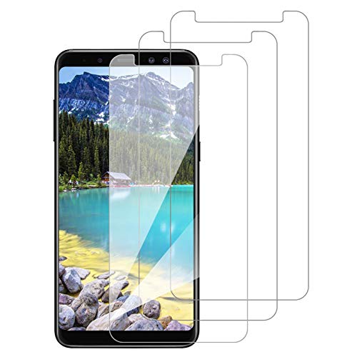 [3 Pack] Amonke Protector Pantalla para Samsung Galaxy A8 2018 Cristal Vidrio Templado, Plana pero Incompleta Cobertura, 9H Dureza 2.5D curvo Borde Screen Protector para Samsung Galaxy A8 2018