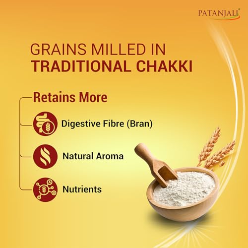 Image of Patanjali Traditional Whole Wheat Chakki Atta with Bran 10kg, Genhu ka Atta, Organic Flour