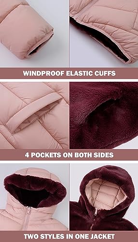 Image of maoo garden Girls Winter Reversible Puffer Jacket Kids Heavyweight Faux-Down Fuzzy Fleece Lined Water-Resistant Coat