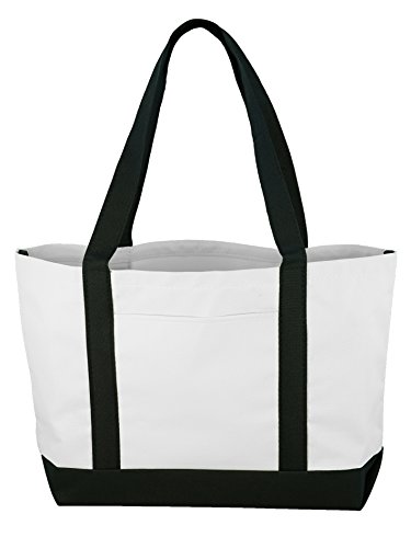 Bolsa diária com alças na altura dos ombros e bolso externo, Branco/preto, 19'W x 12'H 4.5'D