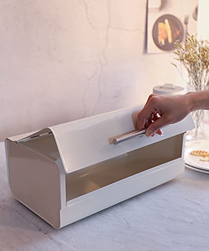 X456 Rectangle Matte Cream White Metal Bread Box/Bin/Kitchen Storage Containers (Cream White) #TOP2