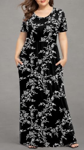 Image of LONGYUAN Women's Plus Size Maxi Dresses Summer Short Sleeve Casual Long Dress 2026 XL-6XL