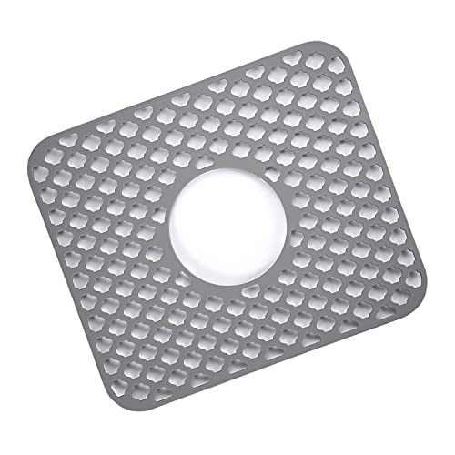 Sink Mat Center Drain, Sink Protectors For Kitchen Sink Mat Silicone Non-Skid Kitchen Sink Pad For Bottom Of Sink Faucet Farmhouse Stainless Steel &Porcelain Bowl Sink (13.6X11.6 Inch) #TOP21