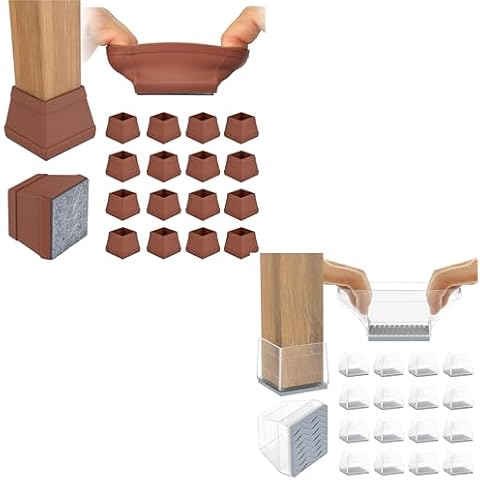16PCS Square 2" Brown Chair Leg Protectors&Easy to Move + 16PCS Square 1.5" Non-Slip Chair Leg Protectors Cover