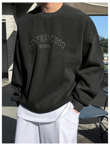 SHENHE Men's Oversized Crewneck Sweatshirt Letter Embroidered Vintage Baggy Sweatshirt Pullover2