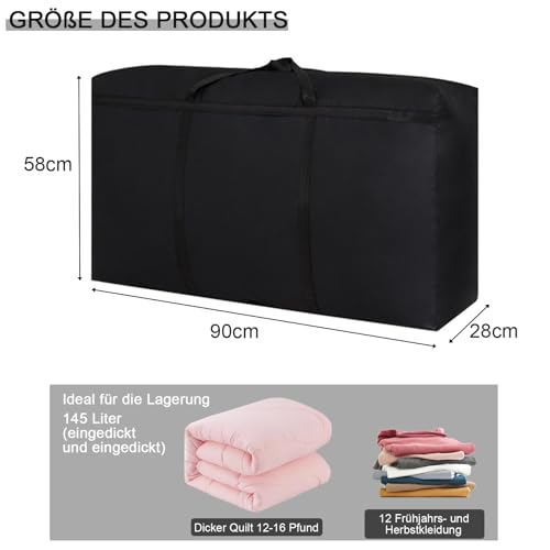Super Groß Aufbewahrungstasche, 120L xford Aufbewahrungsbehälter Organisator, 600D Langlebige Tragetasche Camping Tasche für Bettwäsche Bettdecken Kleidung Kissen Reise Organisator(Schwarz)