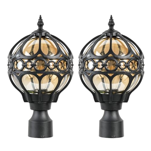 Soccer Ball Outdoor Post Light for Lawn Porch Yard Driveway, Black Globe Outside Pier Mount Post Light Fixtures, Waterproof Sphere Lamp Post Light, Exterior Pole Mount Light(Large,2 Pack)
