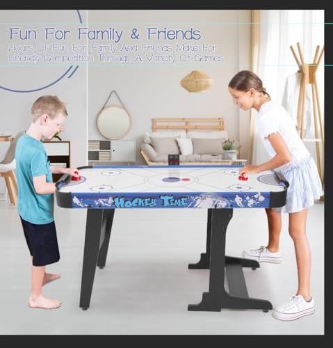 RAYKEEP 58\" Folding Indoor Hockey Game Table, Foldable Air Hockey Table for Adults&Kids, Portable Arcade Game Set w/ 2 Pushers, 2 Pucks, Powerful by 12V Motor for Game Room,LED Scorer, Home, Office - Thumbnail 7