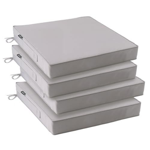 Battilo Waterproof Outdoor Seat Cushion Set of 4, 19" x 19" x 3", Grey