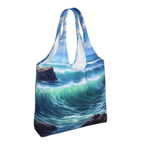 (Blue Sea Landscape) Large Tote Shoulder Bag Fashion Canvas Handbag Reusable Shopping Bag Travel Bag For Women2