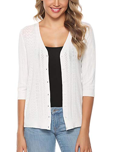 iClosam Women 3/4 Sleeve Bolero Shrug Long Sleeve Button Down Knit Cardigan Sweater White