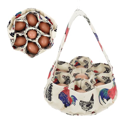Ymapinc Eierkorb zum Warmhalten, Eiersammelkorb Bauernhof Hühnerkorb zum Sammeln Frischer Eier mit 7 Beuteln Sammeln von Enteneiern Gänseeiern Geschenk für Hausfrauen–Beiges Segeltuch