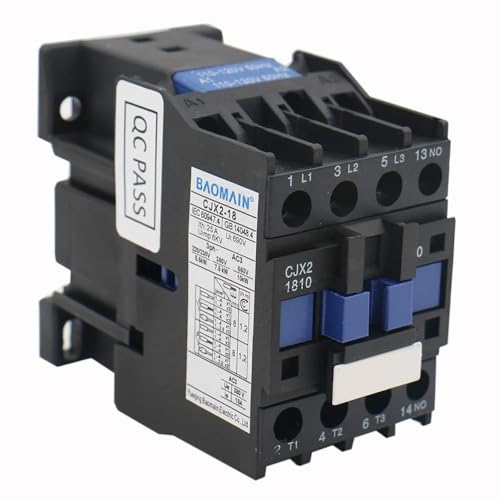Baomain 3-Pole AC Contactor CJX2-1810 – 110VAC Coil, 3NO+1NO Auxiliary, 660V 3-Phase, DIN Rail Mount