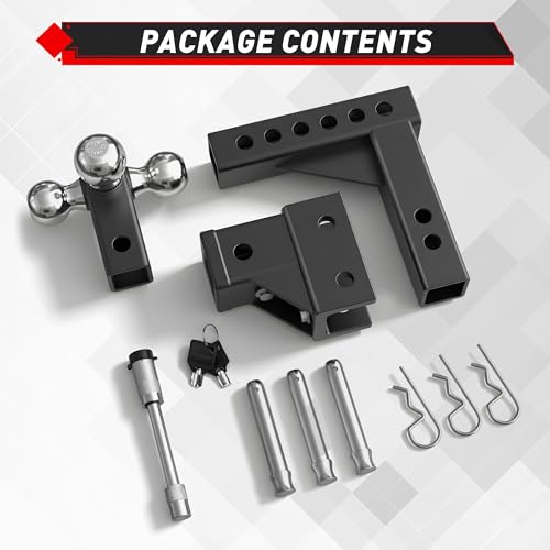 Image of TYT Adjustable Tri-Ball Trailer Hitch for 2 inch Receiver, 5 inch Drop /Rise, 1-7 /8 inch, 2 inch, 2-5 /16 inchBall with Hitch Pin Lock & Pins, 10,000 lbs GTW, 1,000 lbs TW