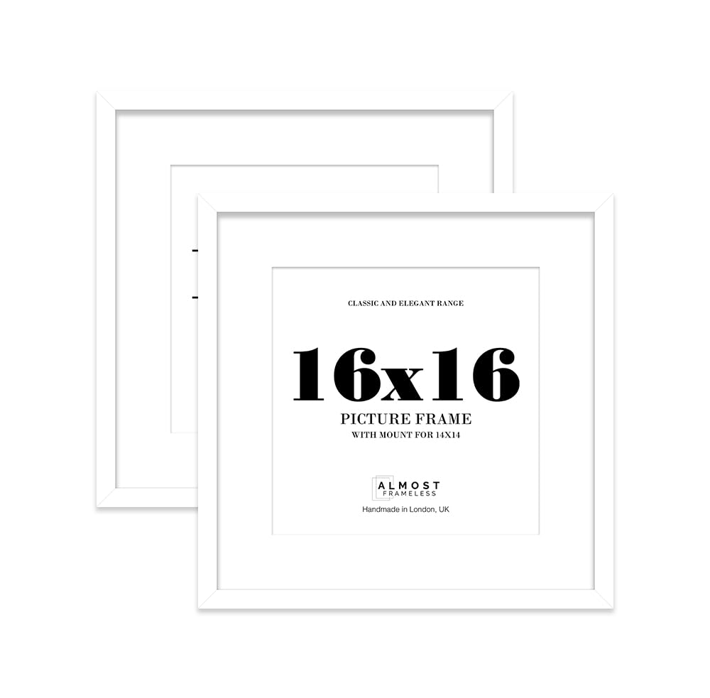 16x16 White Picture Frame with Mount for 14x14 Photos, Prints - Modern Square Wall Frame, Set of 2