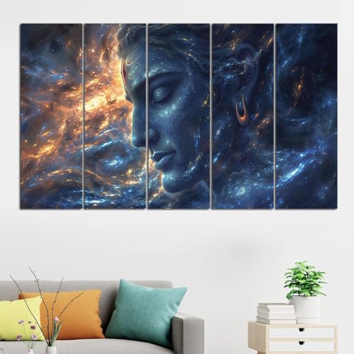 Image of Maxstone Adiyogi Shiva Shiv Meditating Wall Painting for Living Room, Bedroom, Office, Hotels,Drawing Room Wooden Framed Digital Painting (30x60 inch) M1404
