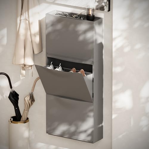 Image of Amazon Basics Stackable Wall Mount Storage Organizer - 3 Tier, Polypropylene Storage for Shoes, Toys, Books, Closet & Entryway, Multi-Purpose (51L x 15.5W x 115.5H cm), Grey