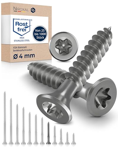 Schrauben Torx Edelstahlschrauben 4x35 Edelstahl V2A rostfrei Spanplattenschrauben für Holz Teilgewinde 4mm stark 35mm lang 100 Stück Holzschrauben Holz A2