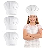4 Stück Kochmütze Kinder – Verstellbare Kochhaube für Kinder, Weiß Baumwolle Kochmütze, Bäckermütze Kinderküche Mütze zum Kochen, Backen, Party, Schule, Zuhause, Halloween