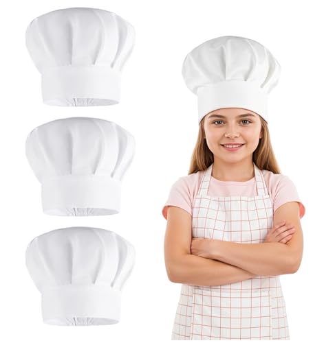CIATBYYJ 4 Pack Chef Hats for Kids - Adjustable Kids Chef Hat, Comfortable & White Chefs Cap for Cooking and Baking, Toddler Chefs Hat for Kitchen Party School Home