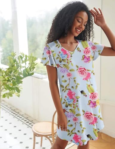 Image of Ekouaer 2 Pack Nightgowns for Women Short Sleeve Nightshirt Soft Sleepdress