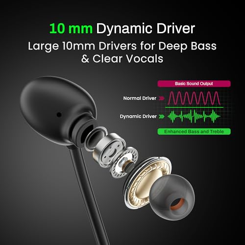 Image of HAMMER Splendor 2 Wireless Neckband Bluetooth v6.0 with 50H Playtime, ENC, 10mm Drivers, Type-C Fast Charging, 55ms Low Latency, Lightweight Earphones (Black)