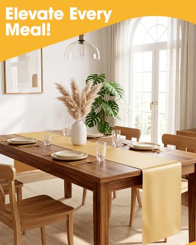 Image of Niuara Gold Plastic Table Runner Party Decorations, Disposable, 4 Pack | Thanksgiving Decor, Wedding & Holiday Events, Water & Oil Resistant, 14 x 108 Inch
