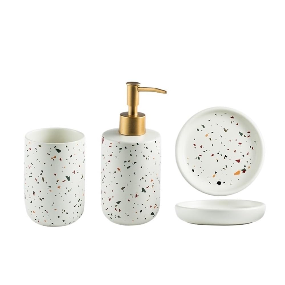 Juego de Accesorios de baño de cerámica de 4 Piezas. Incluye Vaso for Enjuague bucal, jabonera y dispensador for encimeras de baños y Apartamentos.