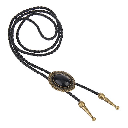 Image of Western Black Bolo Tie for Men and Women,Native American Leather Bolo Tie String