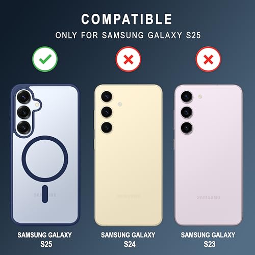 Image of CEDO Cover for Samsung Galaxy S25 (5G) | Compatible with MagSafe Wireless Charging | Designed with Magnetic Lock Shockproof Phone Bumper Transparent Back Case Cover (Navy Blue)