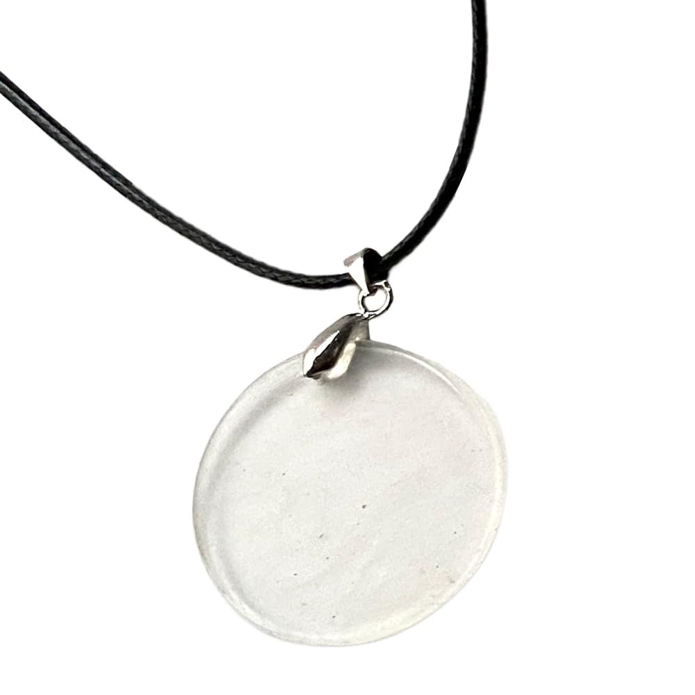 VIE Coin Pendant, Black Cord, Clear Quartz