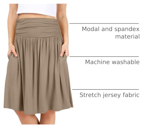 Image of Simlu Skirts for Women Regular and Plus Size Skirt with Pockets Below The Knee Length Ruched Flowy Midi Skirt