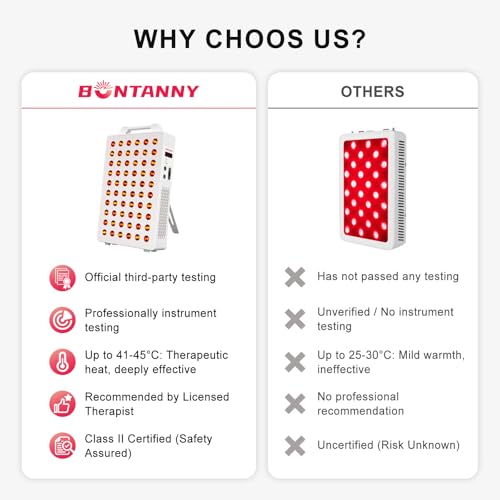 Image of BONTANNY Red Light Therapy, 630 /660 /810 /830 /850nm 5 Wavelengths Red Near Infrared Light Device with 60 Dual Chip Clinical Grade LEDs, Remote Control, Timer for Face, Body, Pain Relief, BO-300 (White)