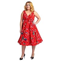 Miss Lavish London Women's Plus Size Dresses Retro Floral Rockabilly 40s and 50s Vintage Fashion [GALAXY-RED-26]